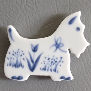 Ceramic Dog Figurine - White and Blue